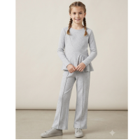 ZX104: Girls 2 Piece Rib Outfit- Grey (4-12 Years)